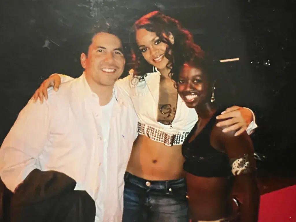 Tony Gonzalez on set with Rihanna and