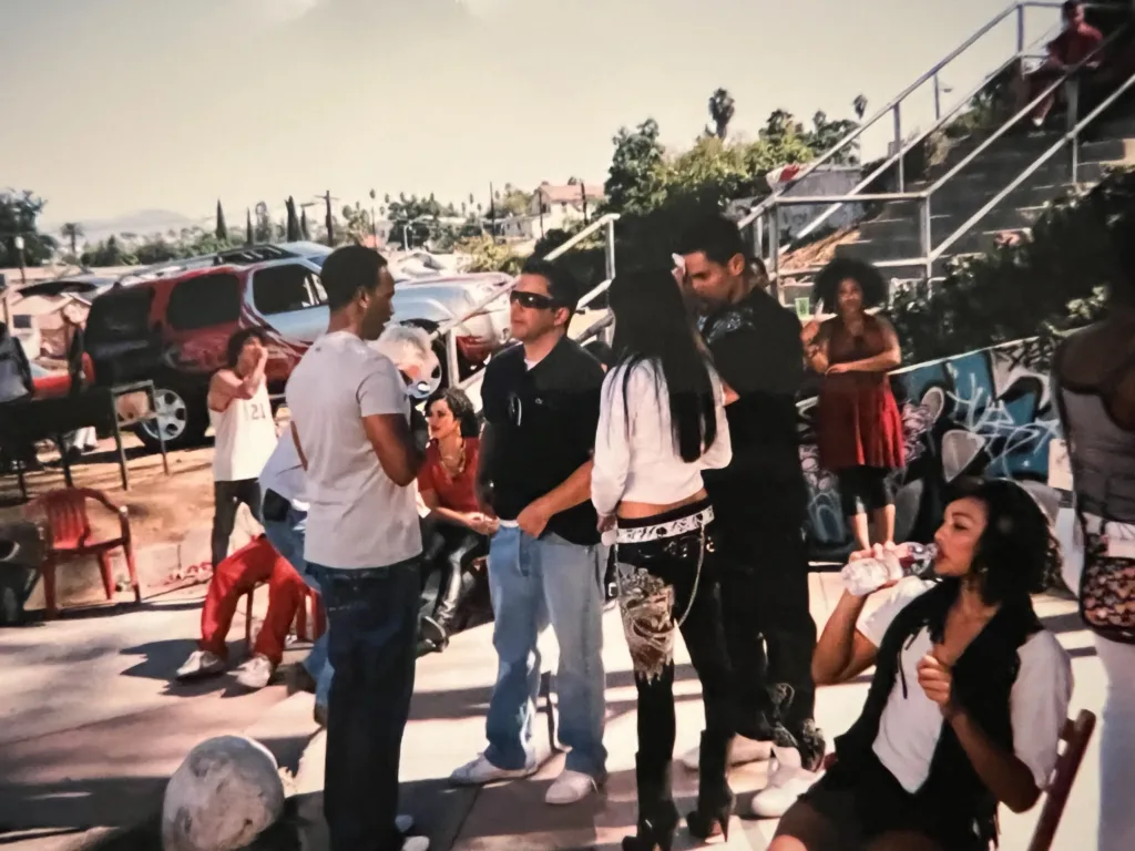 Tony Gonzalez on the set of Bring it On Fight to the Finish with athletes and cast members