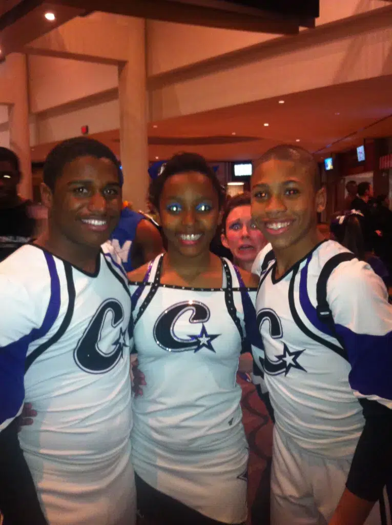 Javonte, Arianna, and Courtland at their FIRST cheer competition together