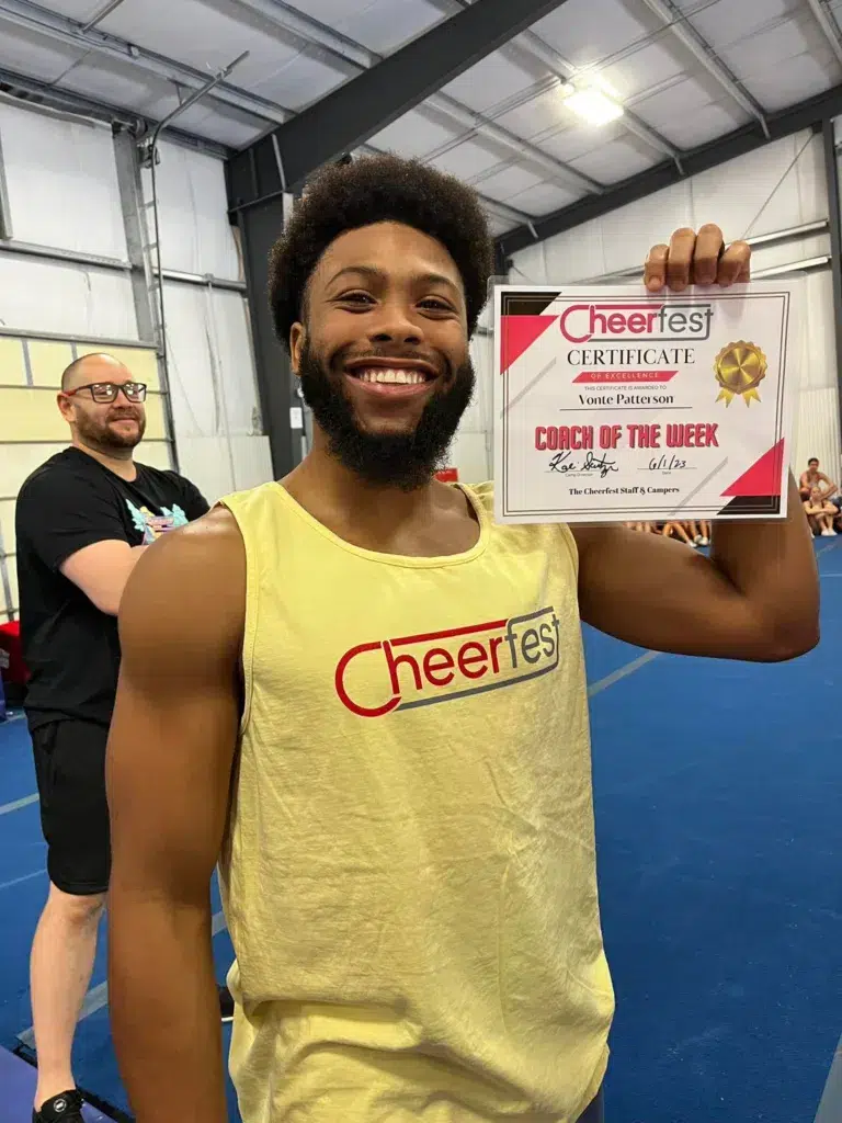 Vonté Patterson running camp CheerFest as a head instructor, helping atheltes across the area gain new skills and confidence